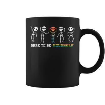 Dare To Be Yourself Be Different Lgbt Pride Skeleton Skull Coffee Mug - Monsterry DE