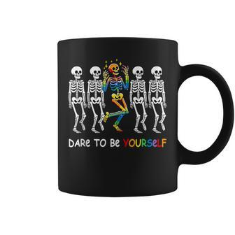 Dare To Be Yourself Rainbow Skeleton Lgbt Pride Month Coffee Mug - Monsterry UK