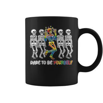 Dare To Be Yourself Skeleton Bisexual Gay Lesbian Lgbt Pride Coffee Mug - Monsterry
