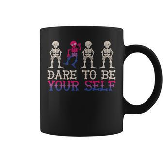 Dare To Be Yourself Skeleton Dance Transgender Trans Pride Coffee Mug - Monsterry CA