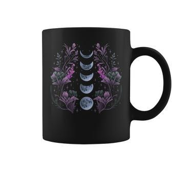 Dark Academia Accessory Mystic Wildflowers Moon Phases Coffee Mug - Seseable