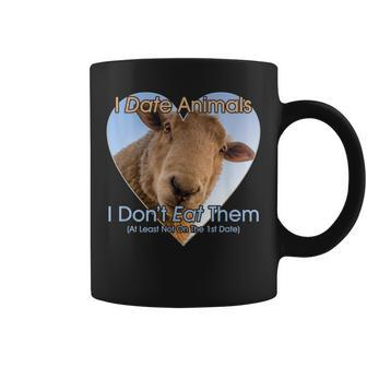 I Date Animals I Don't Eat Them Sheep Vegan Vegetarian Coffee Mug - Monsterry