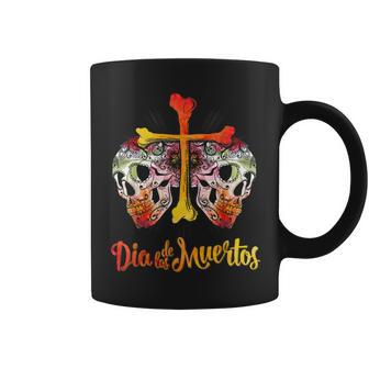 Day Of The Dead Cross Bones Sugar Skull Flower Coffee Mug - Monsterry DE