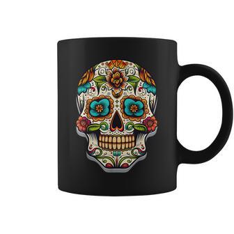 Day Of Dead Sugar Skull Floral Skeleton Head Bone Skull Coffee Mug - Monsterry