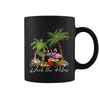 Deck The Palms Flamingo Christmas Palm Tree Lights Pajama Coffee Mug | Mazezy