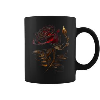 Deep Red Rose Black And Gold Graphic Coffee Mug - Seseable