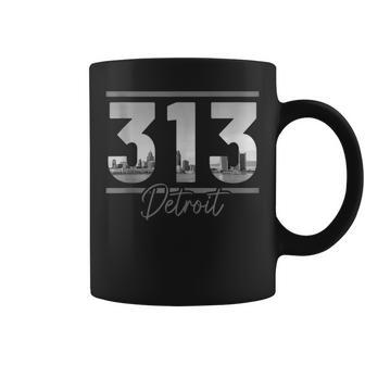 Detroit 313 Area Code Skyline Michigan Vintage Coffee Mug - Monsterry DE