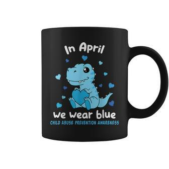 Dino In April We Wear Blue Child Abuse Prevention Awareness Coffee Mug | Mazezy