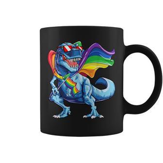 Dinosaur Gay Pride Lgbt Rainbow Flag T Rex Sunglasses Lgbtq Coffee Mug - Monsterry AU