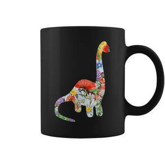 Dinosaur Shaped Floral Graphic Flower Pattern Dino Coffee Mug - Monsterry DE