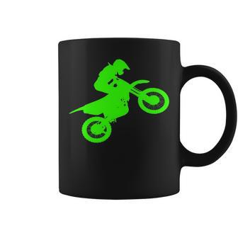 Dirt Bike Rider Silhouette Neon Green Coffee Mug | Mazezy