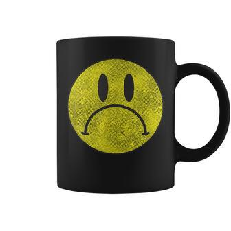 Distressed Frowny Anti Smile Grumpy Sad Face Coffee Mug - Monsterry