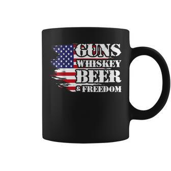 Distressed Patriotic Flag Guns Whisky Beer Freedom Coffee Mug - Monsterry AU