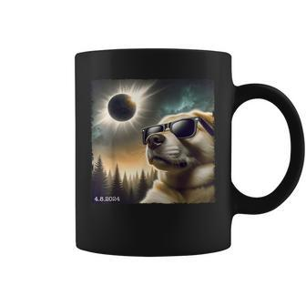 Dog Glasses Taking A Selfie With Solar 2024 Eclipse Coffee Mug - Seseable