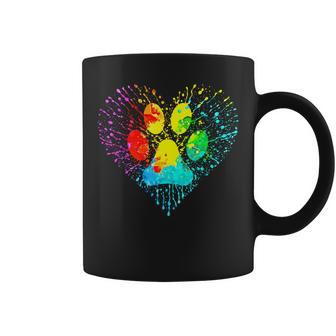 Dog Lover Mom Dad Colorful Heart Dog Paw Print Coffee Mug | Mazezy UK