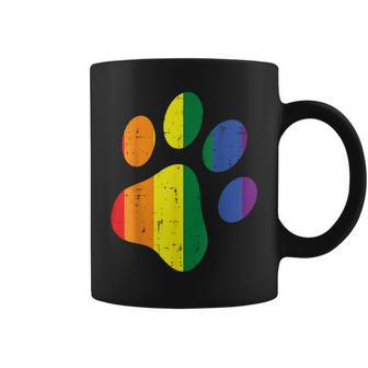 Dog Paw Print Lgbtq Rainbow Flag Gay Pride Ally Dog Lover Coffee Mug - Monsterry