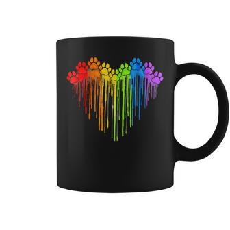 Dog Paws Rainbow Heart Dog Lover Gay Pride Lgbt Coffee Mug - Seseable