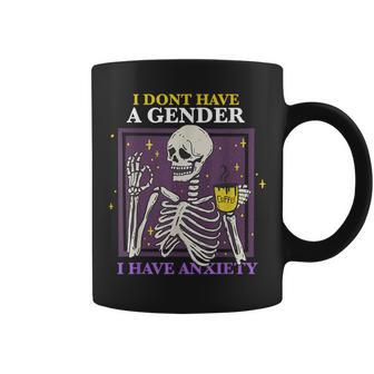 I Don't Have A Gender I Have Anxiety Nonbinary Enby Skeleton Coffee Mug - Monsterry DE