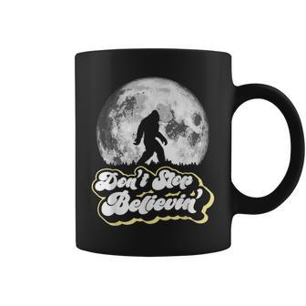 Don't Stop Believin' Bigfoot Retro Full Moon & Trees Coffee Mug - Monsterry