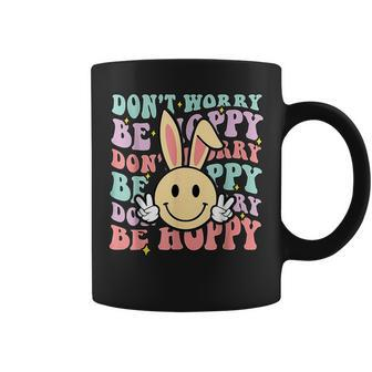 Dont Worry Be Hoppy Bunny Smile Face Retro Groovy Easter Coffee Mug - Seseable