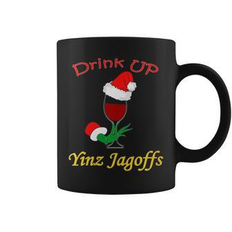 Drink Up Yinz Jagoffs Wine With Santa Hat Pittsburgh Theme Coffee Mug - Monsterry AU