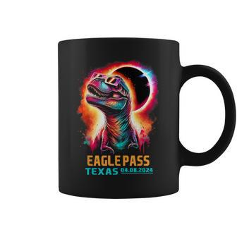 Eagle Pass Texas Total Solar Eclipse 2024 T Rex Dinosaur Coffee Mug - Seseable
