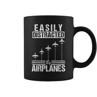 Easily Distracted By Airplanes Pilot Flying Present Coffee Mug - Seseable
