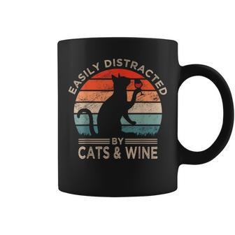 Easily Distracted By Cats & Wine Vintage Cats Wine Coffee Mug - Monsterry CA