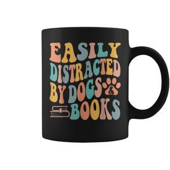 Easily Distracted By Dogs & Books Animals Book Lover Groovy Coffee Mug - Monsterry
