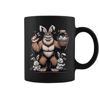 Easter Bigfoot With Bunny & Egg Basket Festive Celebration Coffee Mug - Monsterry