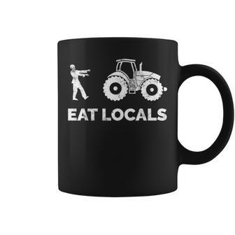 Eat Locals Zombie Chasing Farmer Tractor Coffee Mug | Mazezy