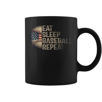 Eat Sleep Baseball Repeat Baseball Player Usa Flag Baseball Coffee Mug - Seseable