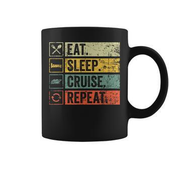 Eat Sleep Cruise Repeat Family Cruise Vacation Retro Vintage Coffee Mug | Mazezy
