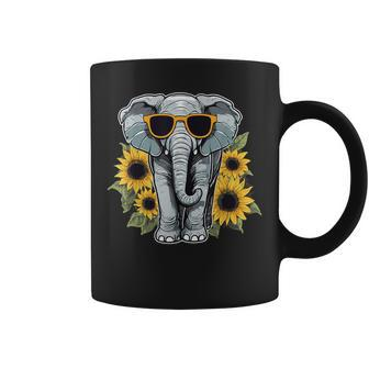 Elephant With Sunglasses And Sunflowers Coffee Mug | Mazezy
