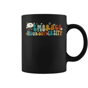 Embrace Neurodiversity Autism Awareness Hippie Groovy Brain Coffee Mug - Seseable