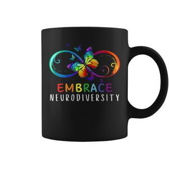Embrace Neurodiversity Rainbow Butterfly Autism Awareness Coffee Mug - Monsterry CA