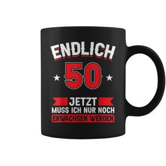 Endlich 50, Tassen zum 50. Geburtstag, Schwarz, Humorvolles Motiv - Seseable