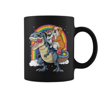 English Bulldog Unicorn Riding Dinosaur T Rex Coffee Mug | Mazezy CA