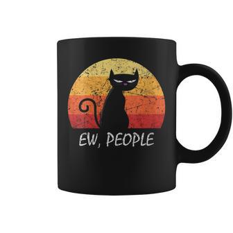 Ew People Black Cat Vintage Anti Social Introvert Cat Coffee Mug - Monsterry