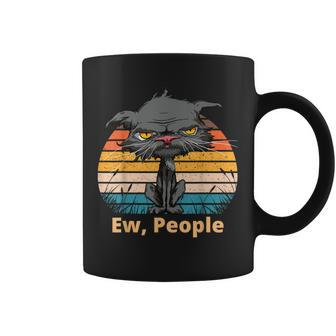 Ew People Bored Cat Yellow Eyes Cat Lovers Retro Coffee Mug - Monsterry