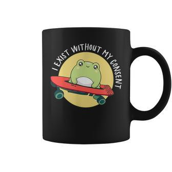 I Exist Without My Consent Cottagecore Skateboarding Frog Coffee Mug - Monsterry