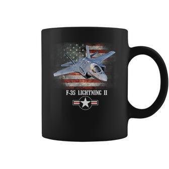 F-35 Lightning 2 Us Flag Proud Air Force Military Veteran Coffee Mug - Seseable