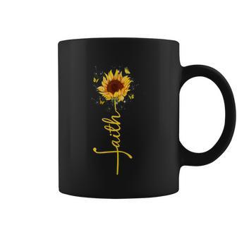 Faith Cross Sunflower Butterflies Flowers Christians Flora Coffee Mug - Seseable