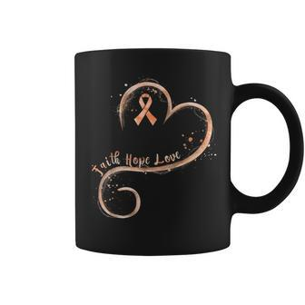Faith Hope Love Peach Ribbon Endometrial Cancer Awareness Coffee Mug - Monsterry