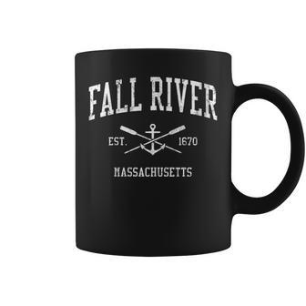 Fall River Ma Vintage Crossed Oars & Boat Anchor Sports Coffee Mug - Monsterry