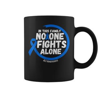 In This Family No-One Fight Alone Als Awareness Month Ribbon Coffee Mug - Seseable