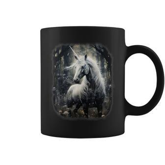 Fantasy White Unicorn Standing In A Forest Coffee Mug - Monsterry DE
