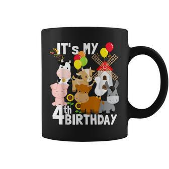 Farm Animals 4 Year Old It's My 4Th Birthday Party Farm Coffee Mug - Monsterry DE
