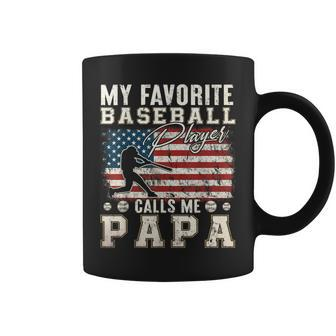 My Favorite Baseball Player Calls Me Papa American Flag Coffee Mug - Monsterry
