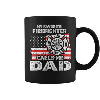 My Favorite Firefighter Calls Me Dad Usa Flag Father Coffee Mug - Monsterry CA